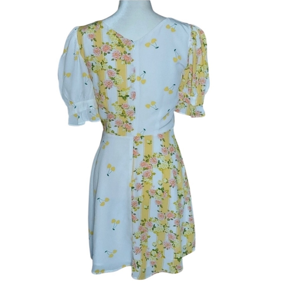 For Love & Lemons Savannah Wrap Mini Dress in Buttercreme Floral Puff Sleeve, S - Picture 12 of 15
